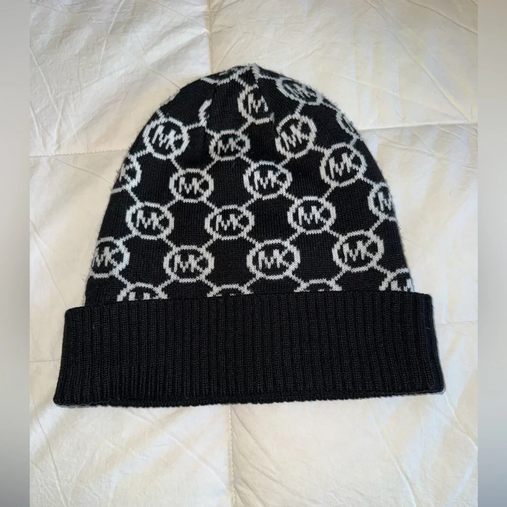 Michael Kors Black and White Logo Beanie